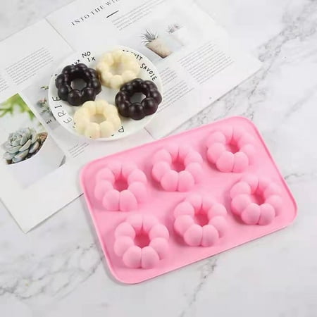 

3 Pieces Pumpkin Shaped Silicone Donut Molds Doughnut Baking Pans 6-Cavity Reusable Cake Maker Cookie Tray for Kitchen Dishwasher Oven Microwave Freezer Safe - Pink