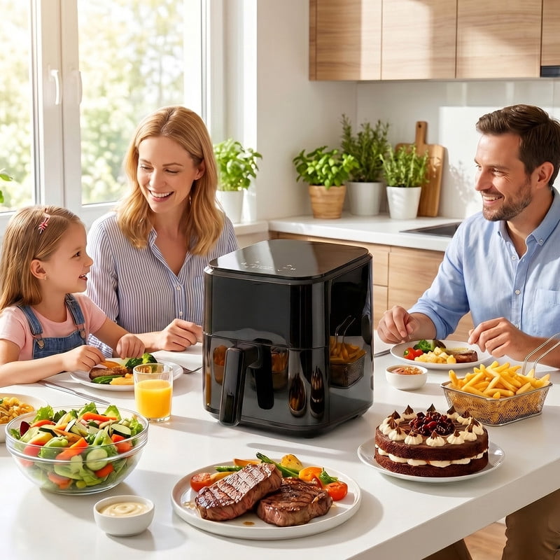 Parcus 3QT Digital Air Fryer – 400℉ max, auto shut-off, nonstick dishwasher-safe basket, bake & reheat -Black