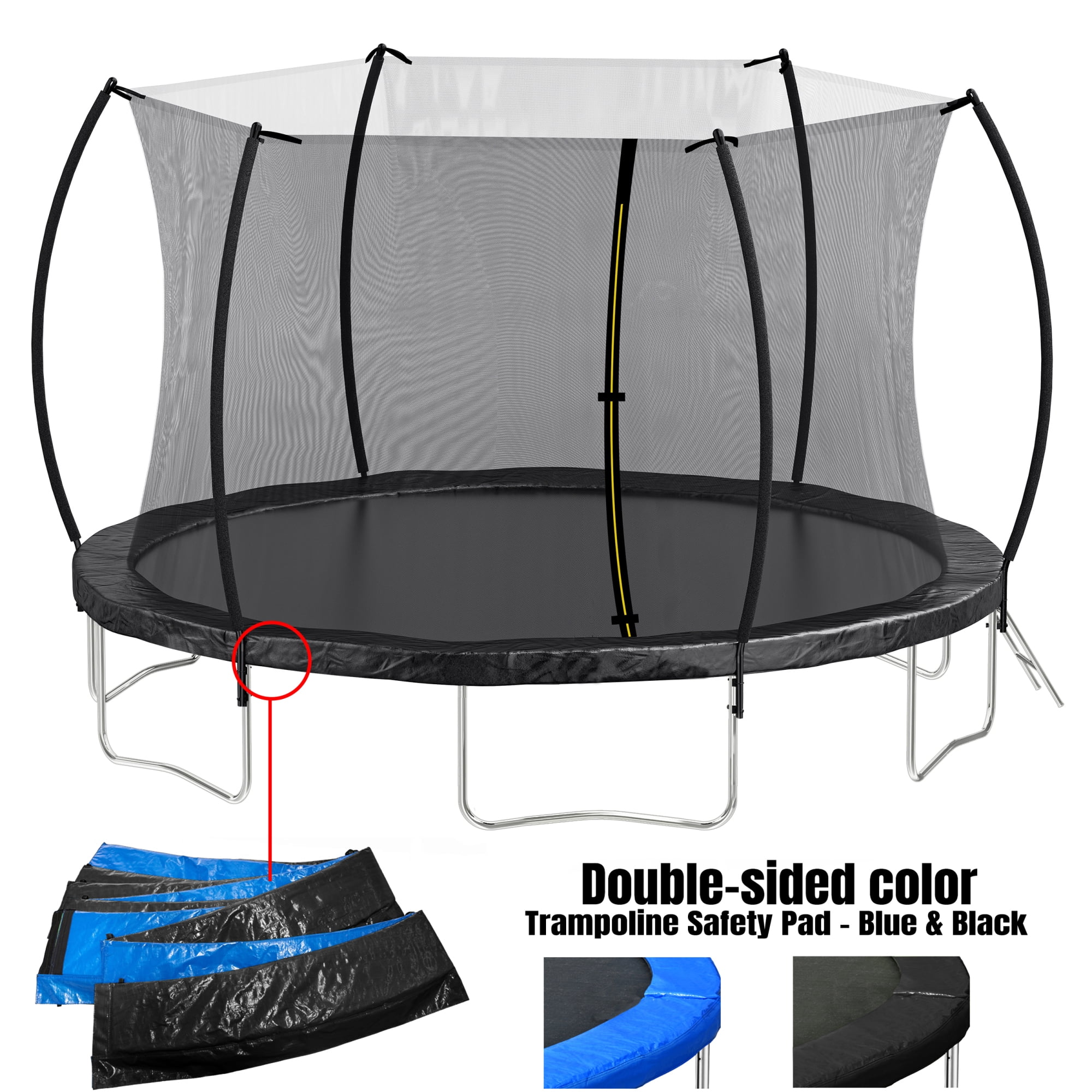 Leumius 12FT Trampoline for Kids and Adults,Outdoor Trampolines with Safety Enclosure Net,Curved Fence Pole,Round Recreational Trampoline with Ladder,Black