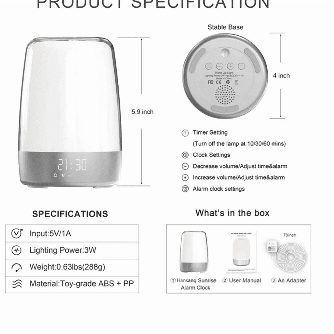 【Buy 1 Get 1 Free】Hansang Sunrise Alarm Clock with RGB Light, 3 Brightness Levels – Includes Free Bluetooth Speaker with Night Light