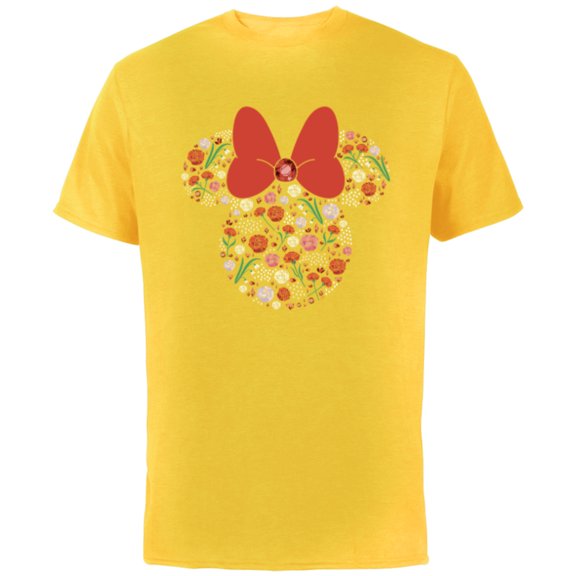 Disney Minnie Mouse January Birth Month Birthstone & Flowers - Short Sleeve Cotton T-Shirt for Adults - Customized-Yellow