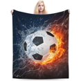 thumbnail image 1 of Manta de franela para sofá con diseño de fútbol en llamas y agua, muy suave y cálida, para decoración del hogar, para todas las estaciones, para cama, sofá, sala de estar, grande, 60 x 50 pulgadas, 1 of 8