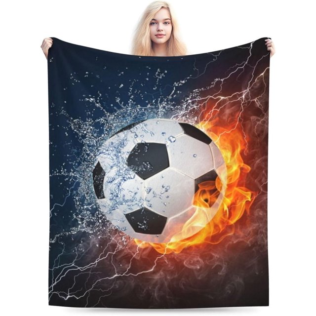 Manta de franela para sofá con diseño de fútbol en llamas y agua, muy suave y cálida, para decoración del hogar, para todas las estaciones, para cama, sofá, sala de estar, grande, 60 x 50 pulgadas