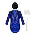 thumbnail image 3 of TiaoBug Children's Magician Outfits 4Pcs Long Sleeve Sequins Tailcoat with Hat Magic Wand Gloves Set Blue 14, 3 of 7