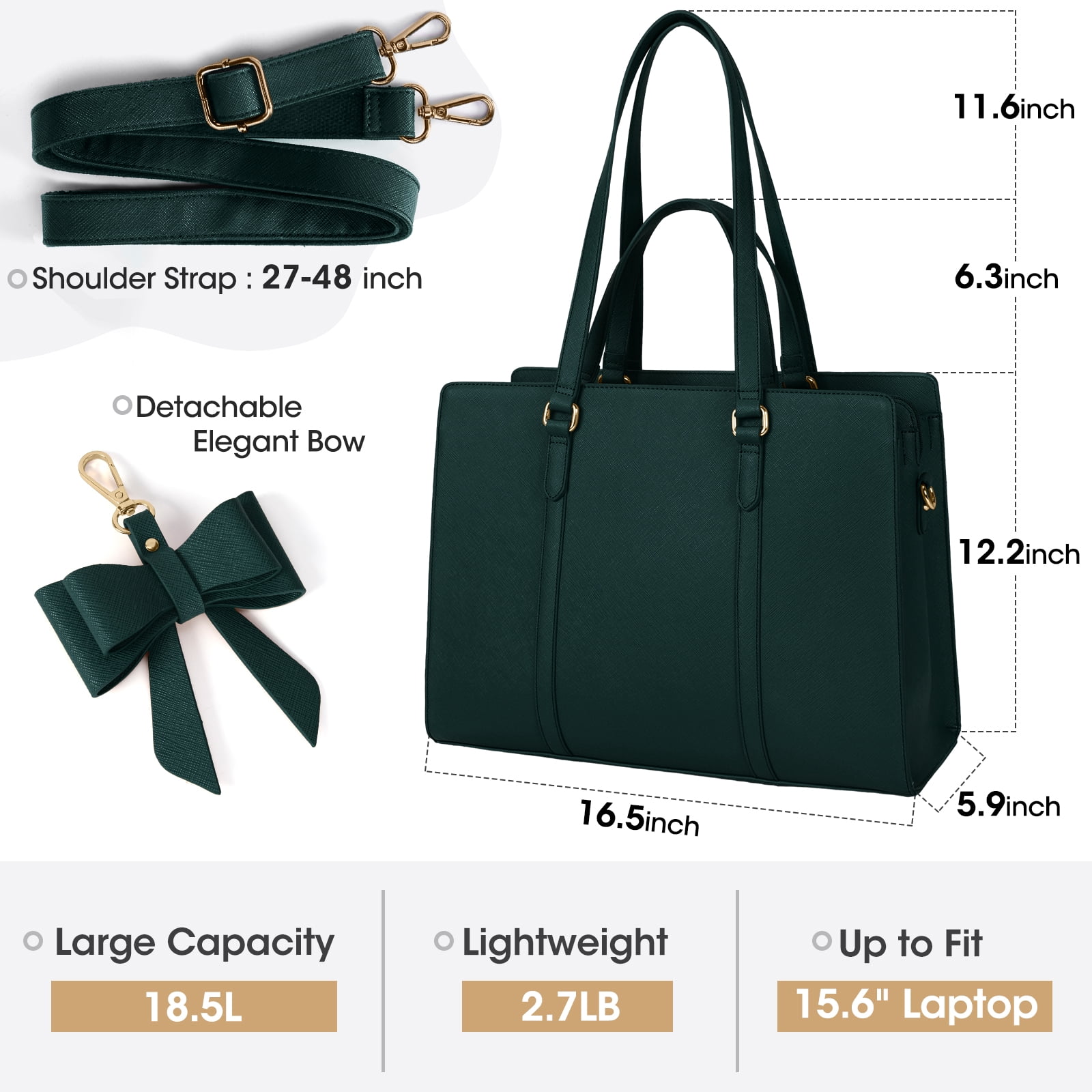 Laptop Bag for Women 15.6 inch Laptop Tote Bag Waterproof Leather Computer Bag Large Briefcase Professional Business Office Work Bag,Dark Green