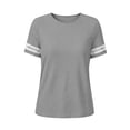 thumbnail image 5 of Maplenight Cotton Linen T Shirts for Women Color Block Crew Neck Short Sleeve Tees Casual Weekend Lightweight Shirts, 5 of 5