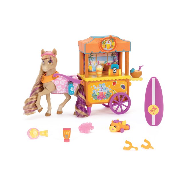 Wild Manes Horse Toys Bailey’s Surf & Snacks Cart Playset with Bailey Horse Doll Figure, Includes Brush and Play Accessories