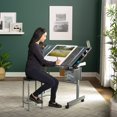 thumbnail image 4 of SD Studio Designs Studio Designs 2 Piece Vision Modern Metal Hobby, Craft, Drawing, Drafting Table, Mobile Desk with 40.75" W x 25.75" D Angle Adjustable Top in Silver/Blue Glass, 4 of 4