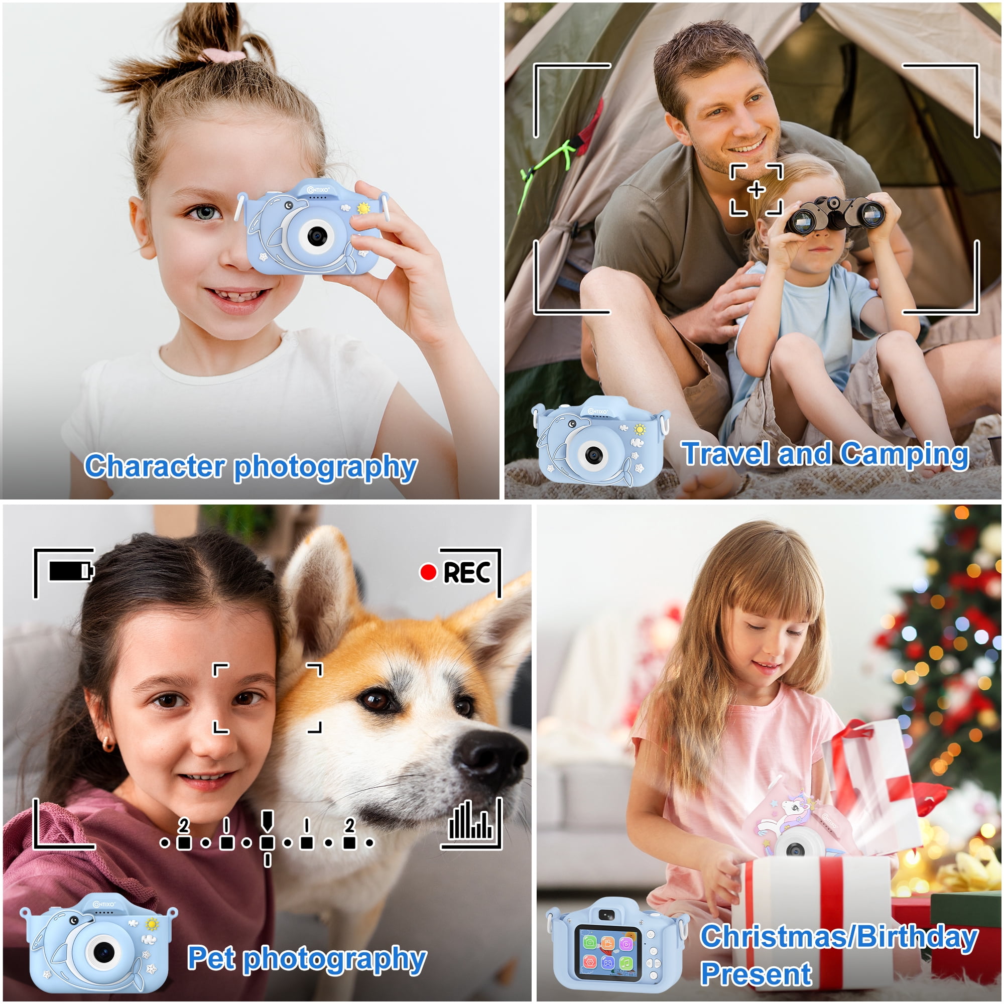 Contixo Kids Camera, Educational Dual Lens Camera with Carry Case and 32 GB SD Card, Blue