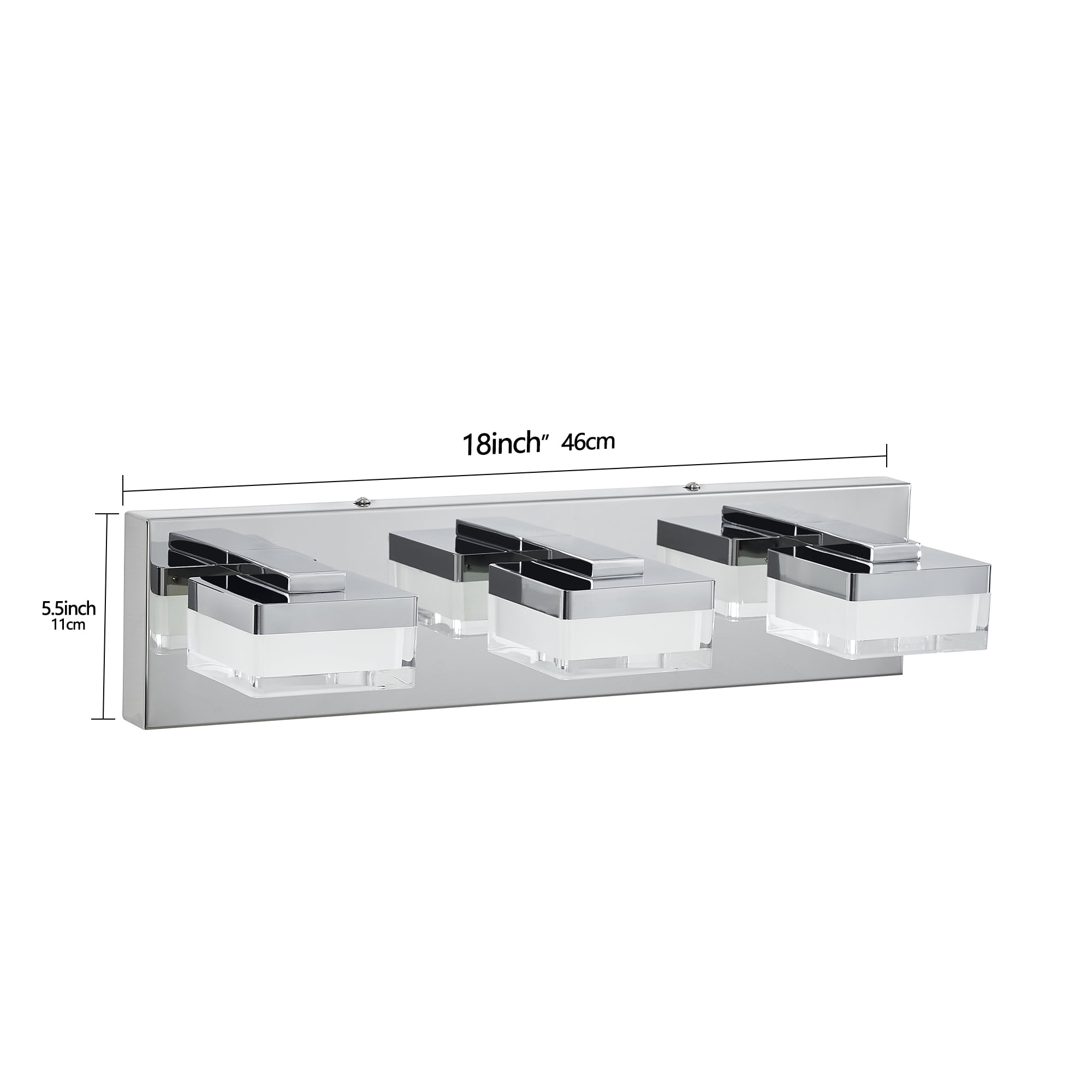 3-Light LED Vanity Light, 18.1 Inch Dimmable Bathroom Light Fixtures Over Mirro 6000K, Polished Chrome Modern