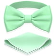 thumbnail image 1 of Boy's Mint Bow Tie with Handkerchief Set Pre-Tied Style Formal Satin Classic Bowtie for Tuxedo Faux Silk, by Adam Young (Medium, Mint), 1 of 5
