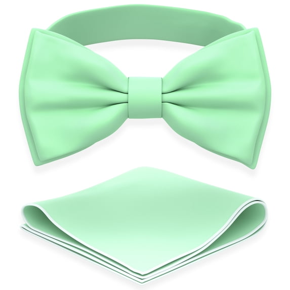 Boy's Mint Bow Tie with Handkerchief Set Pre-Tied Style Formal Satin Classic Bowtie for Tuxedo Faux Silk, by Adam Young (Medium, Mint)