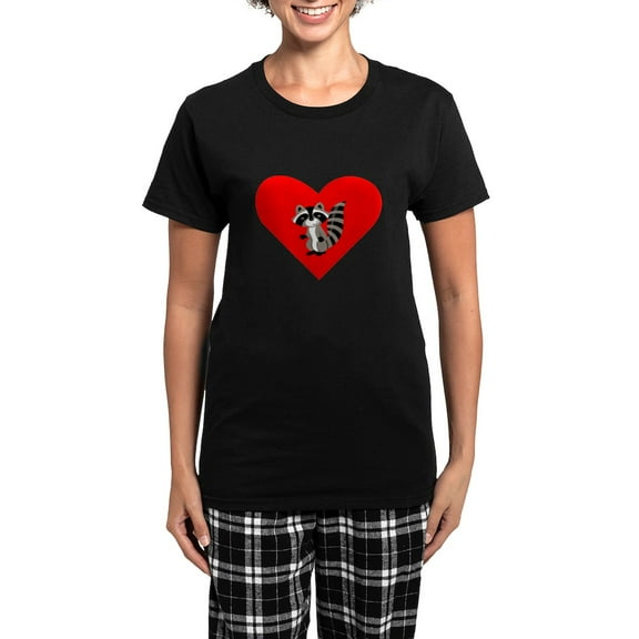 CafePress - Raccoon Heart Pajamas - Women's Short Sleeve Print T-Shirt and Pants Dark Cotton Pajama Set