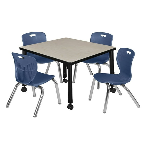 Regency 30 Square Mobile Classroom Table- Maple & 4 4 Andy 12 Stack Chairs- Blue