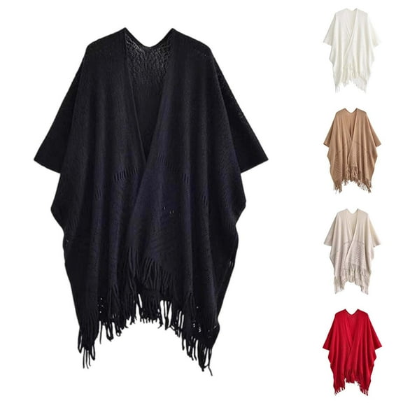 Gelikeya Shawl Wraps for Women, Cozy Lightweight Knitted Poncho Cape with Pockets, Warm for Fall Winter Travel, Red, One Size