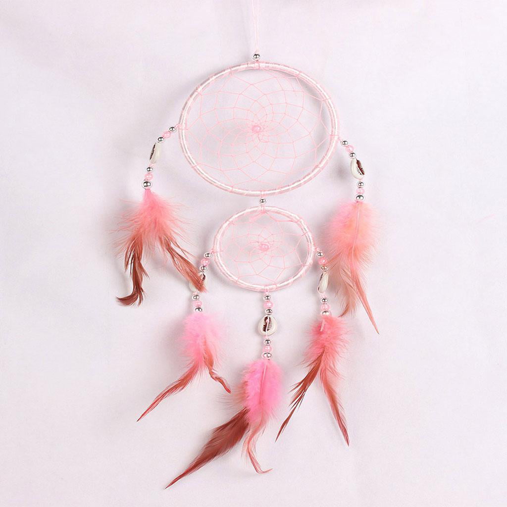 Pink Dreamcatcher With Feathers Shells Beads Kids Room Bad Dream Catcher 
