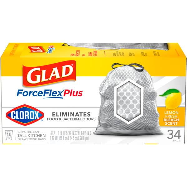 34-Count 13 Gal Tall ForceFlex Plus With Clorox Kitchen Drawstring Trash Bags