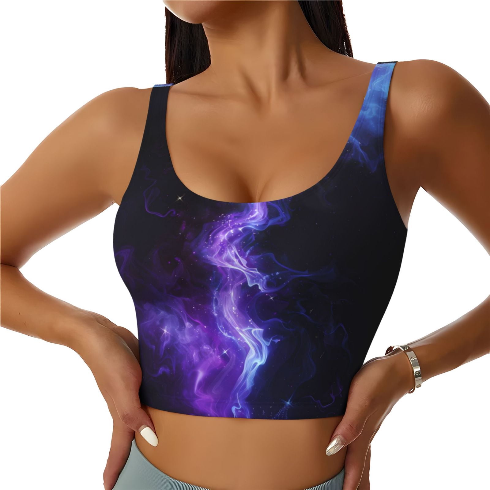 Lsque Soutien-Gorge de Sport pour Femmes Imprimé Nébuleuse Violette et Bleue, Compression, Évacuation de l'Humidité, Soutien-Gorge de Sport à Fort Impact pour Femmes, Soutien-Gorge de Sport-TTTG