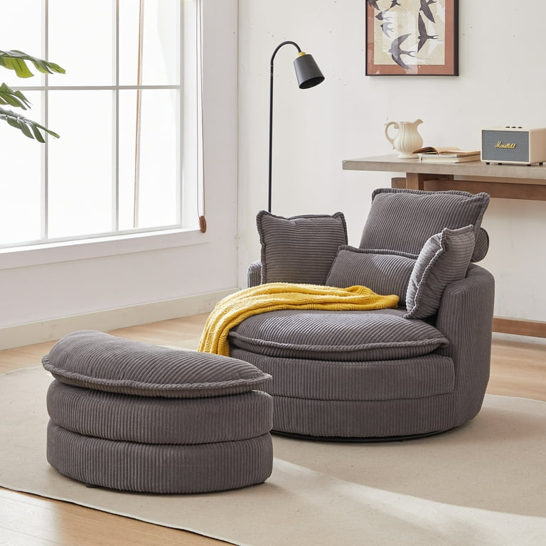 38 W Oversized Swivel Chair with Storage Ottoman Cuddle Sofa Chair Lounger Armchair with 4 Pillows Modern Accent Round Loveseat Circle Swivel Barrel Chairs for Living Room Bedroom Grey Walmart