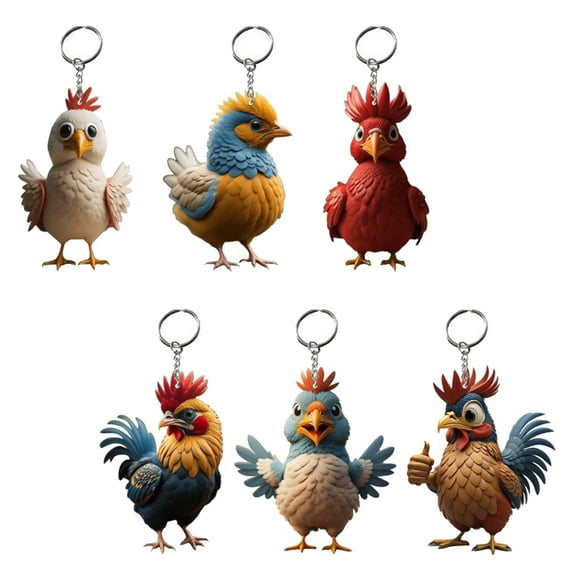 6pcs Versatile Chicken Keychain Festive Christmas Key Chain Cartoon Rooster Pendant Versatile Bag Accessory