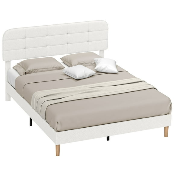 HOMCOM Queen Bed Frame with Adjustable Headboard Platform Bed Frame White