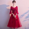 thumbnail image 1 of Vestido de noche con apliques rojos, elegante vestido de fiesta hasta el suelo de manga larga para mujer, diseño clásico de tul adecuado para mujeres embarazadas, 1 of 5