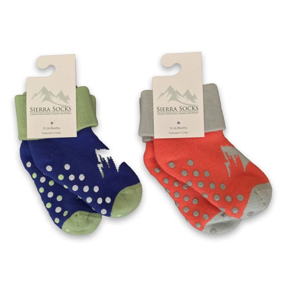 Sierra Socks Toddler Combed Cotton Turn cuff Non-Slip 2 Pair Socks (Assorted (Navy/Coral), 2-4 years (Fits Shoe Size 6-11))