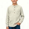 thumbnail image 6 of biudgviw Boys Henley Long Sleeve Shirts Child Cotton Linen T-Shirt Spring Fall Casual Front Button Tee Tops with Pocket(Beige,9-10 Years), 6 of 6