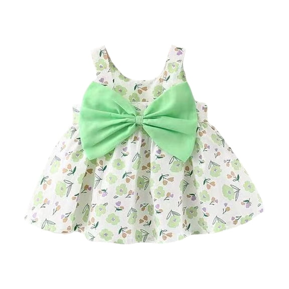 YunPes Girls Bow Suspender Dress Baby Girl Printed Bow Dress Fashion Cute Sweet Comfortable Solid Dresses for Little Girls