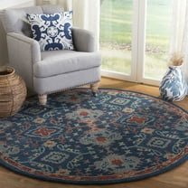 SAFAVIEH Heritage Petrina Floral Wool Area Rug, Blue/Multi, 6' x 6' Round