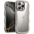 thumbnail image 1 of Wavy Case for iPhone 16 Pro Max 6.9-Inch, Cute Wave Frame Curly Shape Shockproof Phone Cover for Women and Girls, Clear Hard PC Back (Desert Titanium), 1 of 5