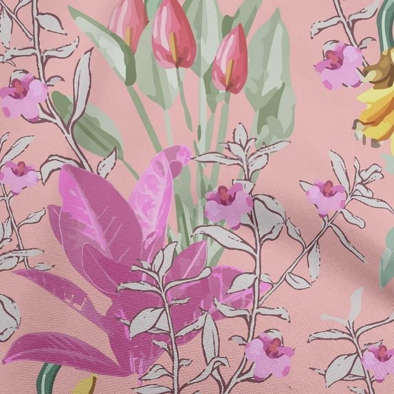 oneOone Cotton Poplin Twill Medium Pink Fabric Tropical Floral Sewing Fabric By The Yard Printed Diy Clothing Sewing Supplies 56 Inch Wide