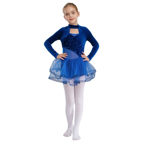 Aislor Little Girls Wrap Skirt Sparkly Lyrical Dance Gymnastics Ballet Leotards Tutu Dress Blue 6