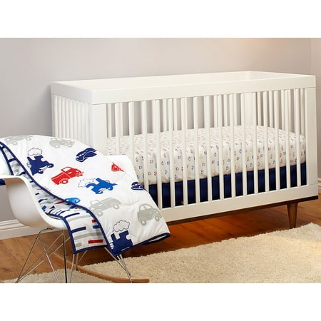 Little Bedding by Nojo Reversible On the Go Vehicles/Brick Print 3-Piece Crib Bedding