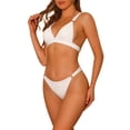 thumbnail image 4 of Women's 2 Piece Triangle Bikini Sets, Ring Adjustable Wide Straps Back Clasp Ribbed Swimwear Bathing Suits X-Large White, 4 of 5