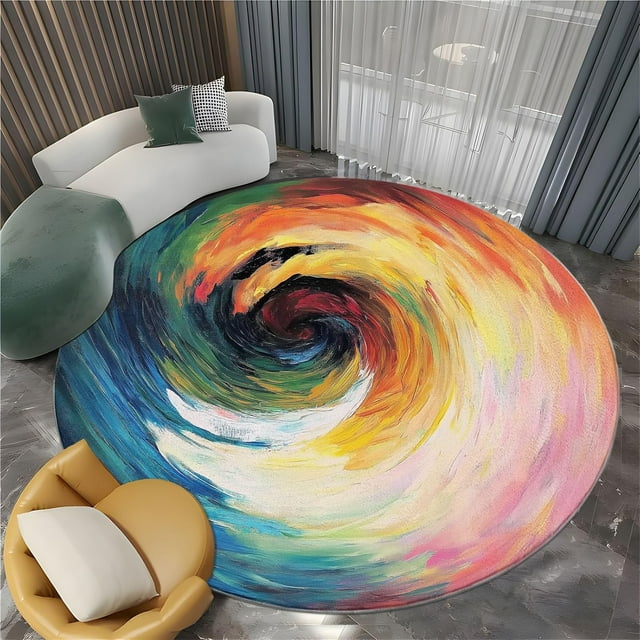 3D Print Round Rug 3x3ft Abstract Oil Painting Vortex Washable Large Area Rug, Soft Non-Slip Circle Carpet, Boys Girls Kids Teens Bedroom Carpet Decor Floor Mat
