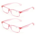 thumbnail image 4 of 2 Pairs Casual Fashion Rectangular Reading Glasses - Stylish Simple Readers Magnification - Translucent Coral Pink +3.25, 4 of 4