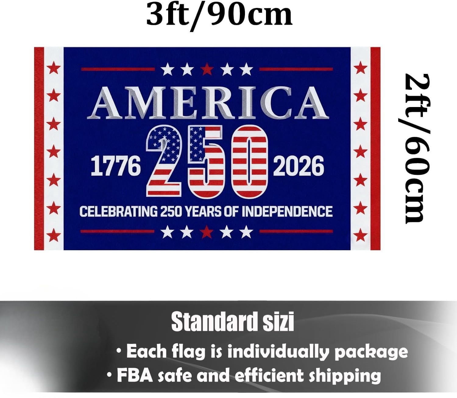 USA 250th Anniversary Commemorative Flag 2x3 ft | Exclusive Black-Red-White Colorway 200D Weather-Resistant Polyester Double-Sided Triple-Layer Construction Indoor/Outdoor Use 2026 Patriotic Decor