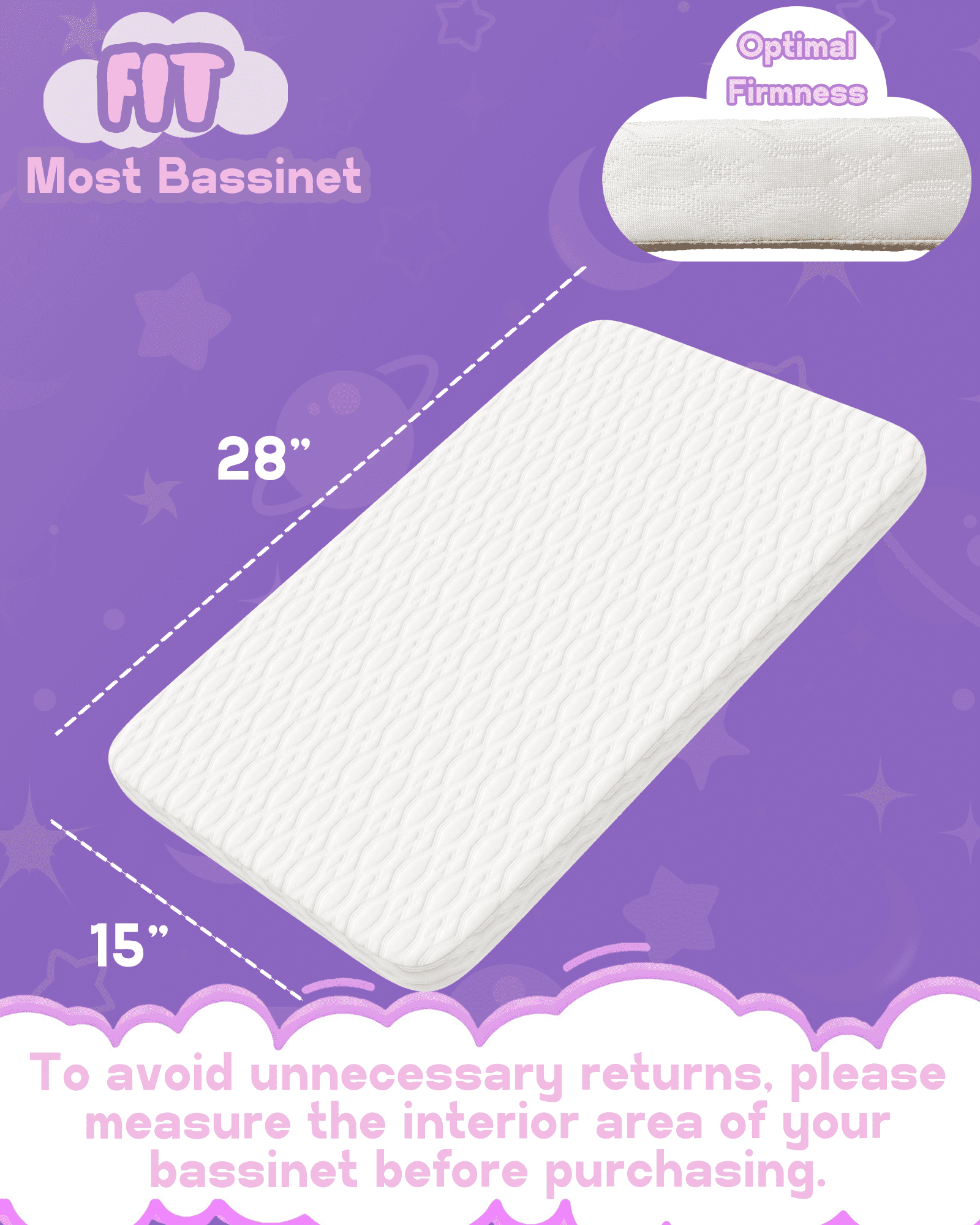 Wellzee Baby Crib Mattress Rectangle 28"x15", Firm Flat Sleeping Surface, Breathable & Washable Cover, Standard Size Infant Mattress