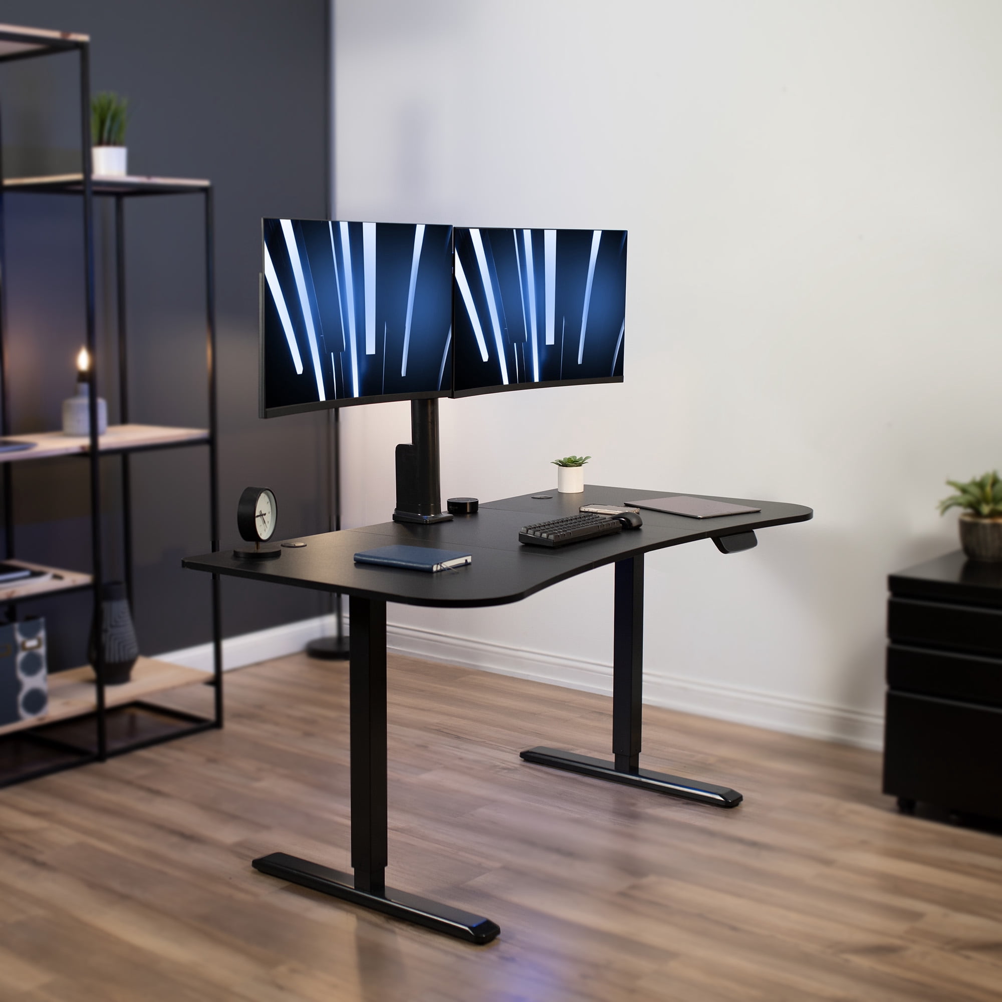 VIVO Black 63" x 32" Electric Stand Up Desk with Motorized Dual Monitor Mount