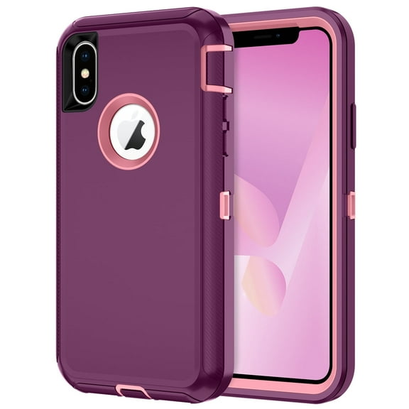 I-HONVA Compatible with iPhone X/iPhone Xs Case,3-Layer Military Grade Drop Protection Anti-Slip Bumper Rugged Shockproof Dustproof Protection Phone Case,Purple Pink