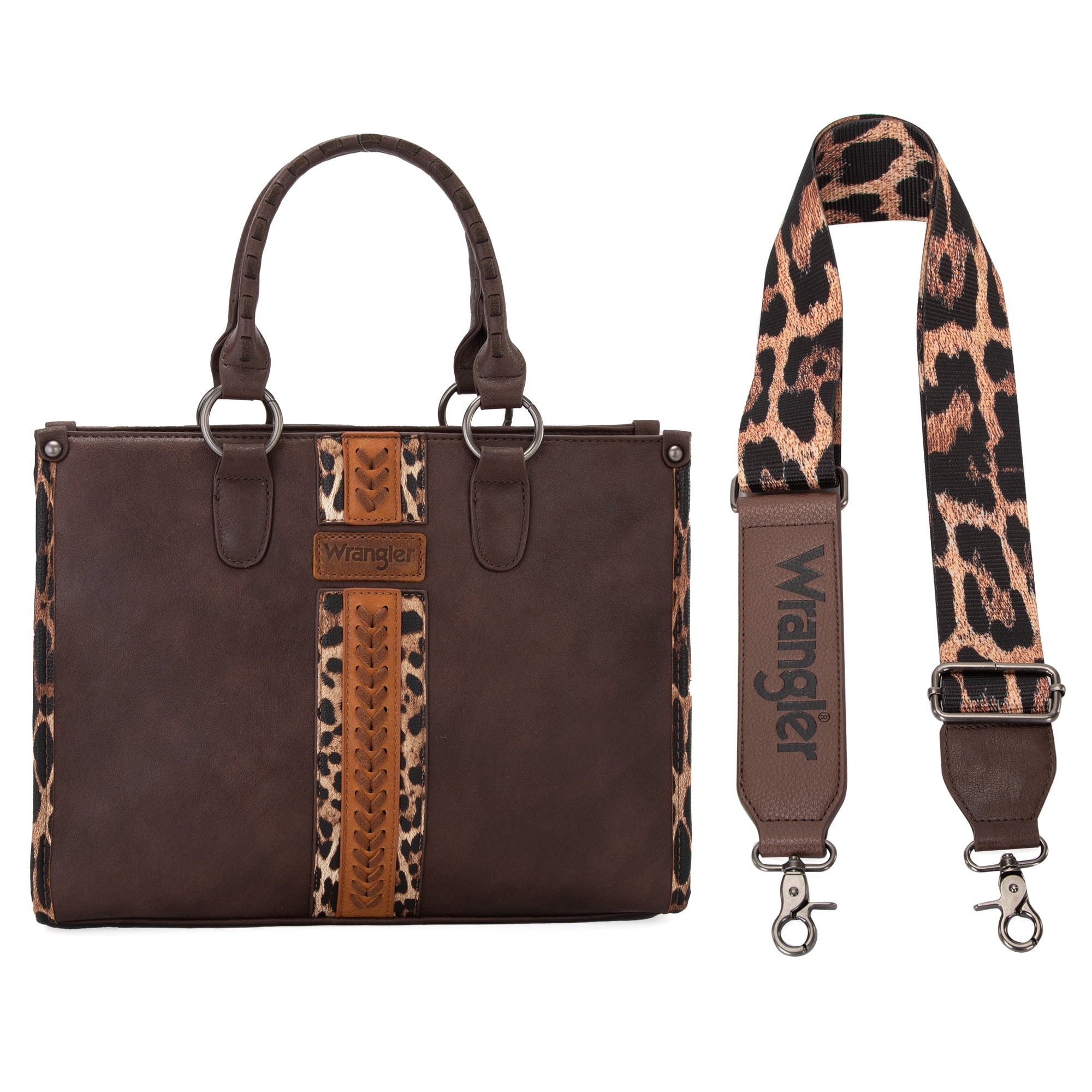 Wrangler HANDBAG Wrangler Tote Bag for Women Western Woven Shoulder Purse Leopard Print Handbags, Leopard-Coffee