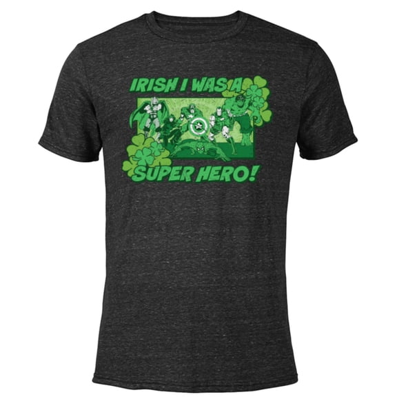 Marvel Avengers Irish I Was a Super Hero St. Patrick’s Day - Short Sleeve Blended T-Shirt for Adults - Customized-Black