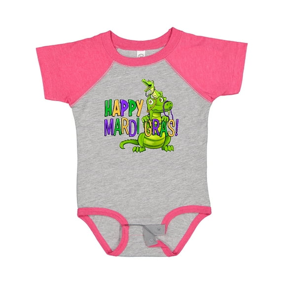 Inktastic Happy Mardi Gras Big and Little Alligators with Beads Boys or Girls Baby Bodysuit