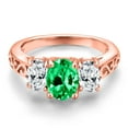 thumbnail image 3 of Gem Stone King 18K Rose Gold Plated Silver Green Zirconia and White Zirconia Filigree Style 3 Stone Ring for Women (2.07 Cttw, Oval 8X6MM and 6X4MM) (Size 5), 3 of 6