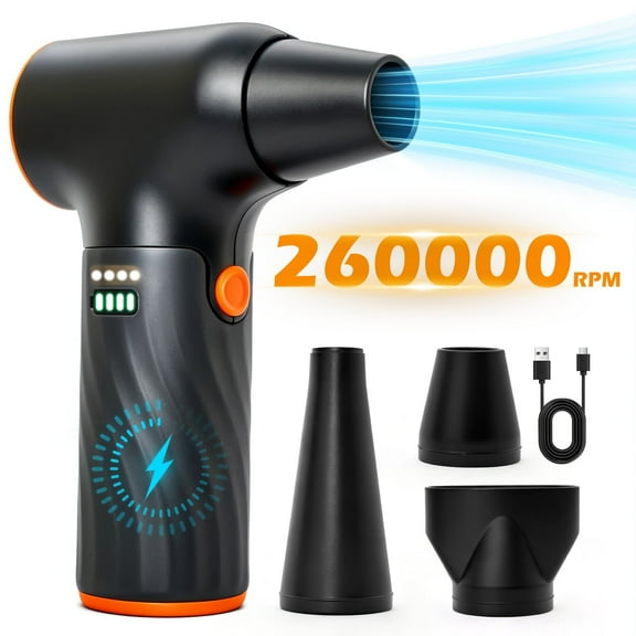 BAOKALER Brushless Compressed Air Duster, 260000RPM Air Duster Vacumm, 3 Speeds Adjustable and 6AH Battery
