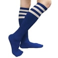thumbnail image 3 of Couver Women's Triple Striped Knee High Tube Cotton Socks, Blue White, 9-11, 2 Pairs, 3 of 9