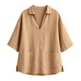 thumbnail image 6 of Women's Tops, Tees & Blouses Lapel Short Sleeve Color Loose Daily Casual Top Cute Summer Tops, 6 of 7