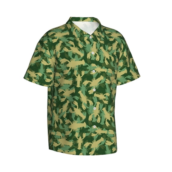Picia Crayfish Army Gentle Cotton Regular Fit Short Sleeve Casual Hawaiian Shirt for Men-Small