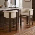 thumbnail image 3 of CHITA Modern Upholstered Bar Stools Set of 2, Counter Height Bar Stools with Curved Barrel Back & Rubberwood Frame, Sand Fabric, 3 of 18